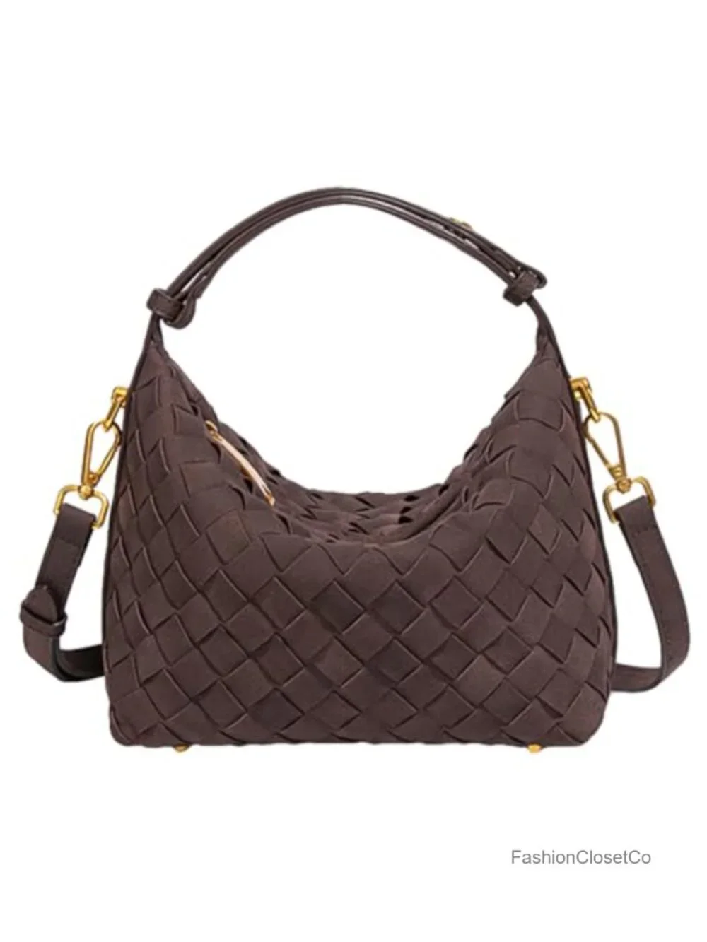 Faux Suede Woven Hobo Tote Bag Shoulder Crossbody Handbag
